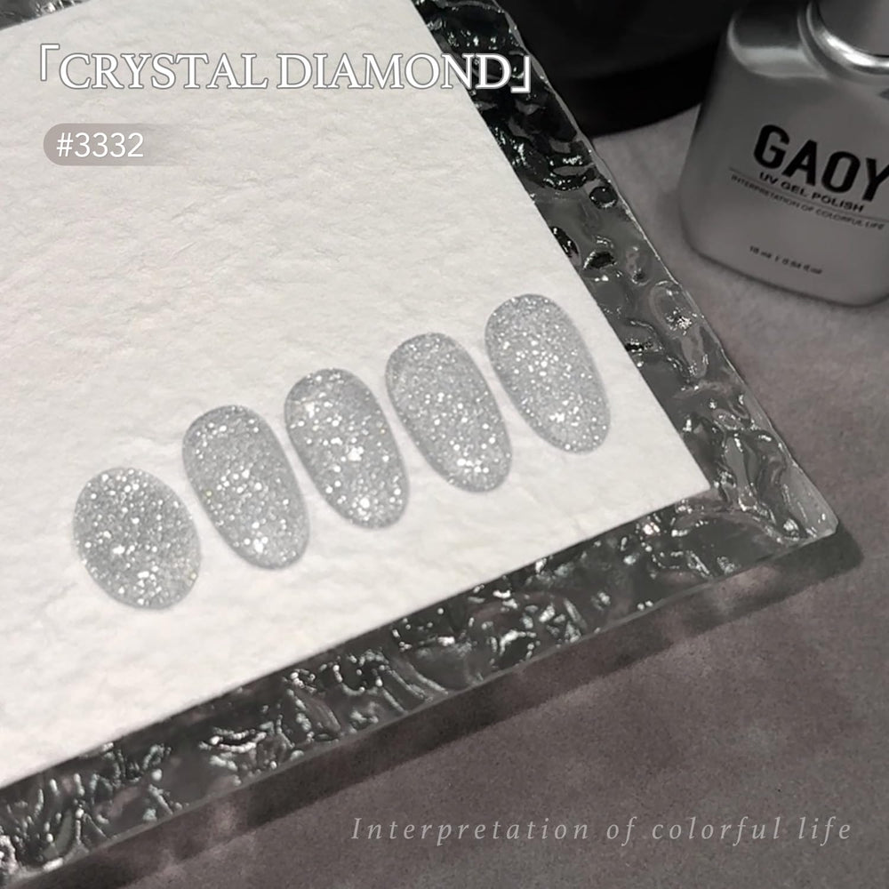 GAOY jelly translucent glitter on a swatch reveals diamond-like shimmer for DIY nails.