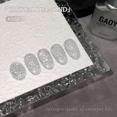 GAOY jelly translucent glitter on a swatch reveals diamond-like shimmer for DIY nails.