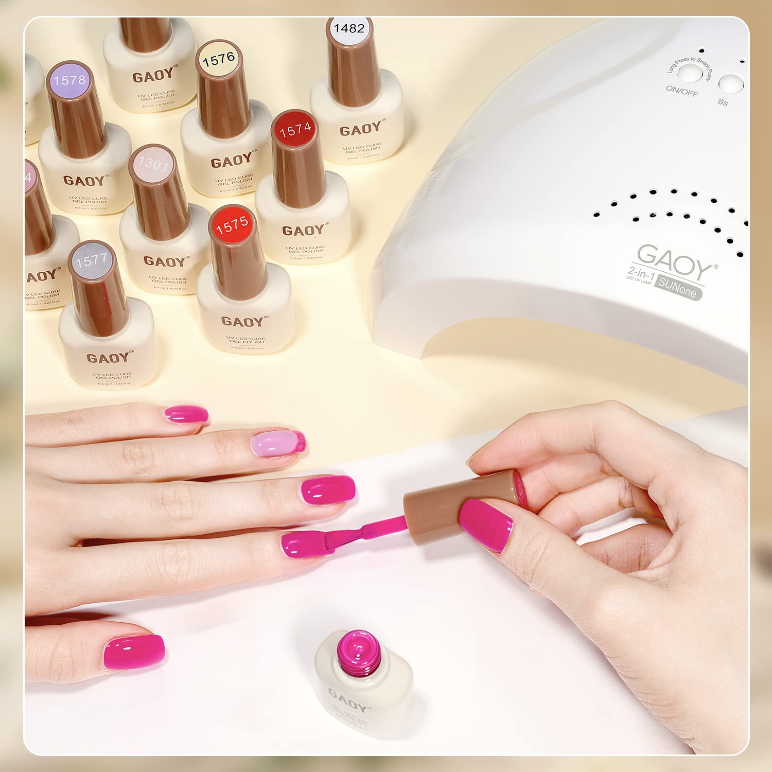 GAOY gel nail kit packaging highlights 39 colors and essential tools.