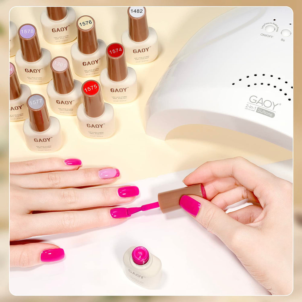 GAOY gel nail kit packaging highlights 39 colors and essential tools.