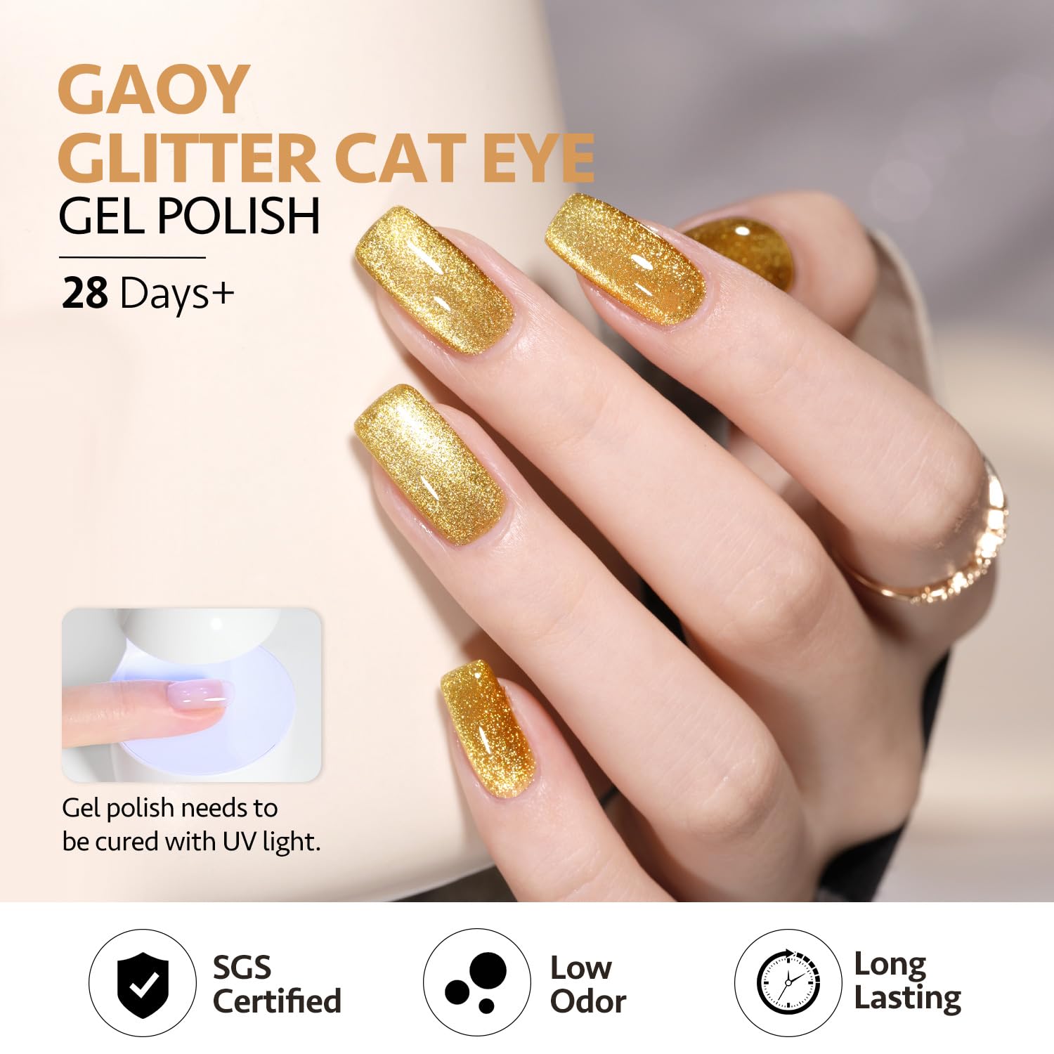 GAOY long-lasting gel polish lasts up to four weeks with base and top coats.