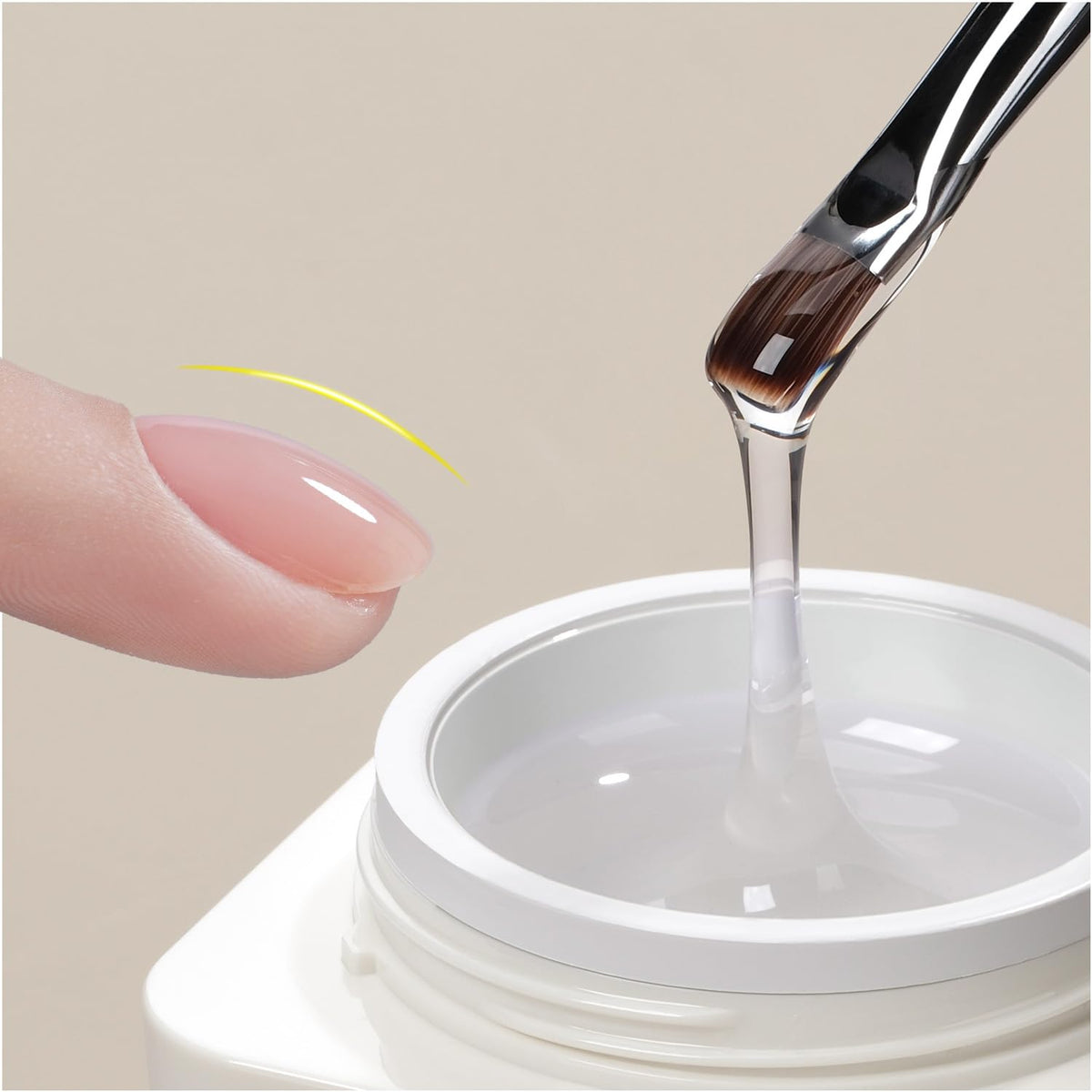 GAOY low-heat clear builder gel bottle for a comfortable cure and durable finish.