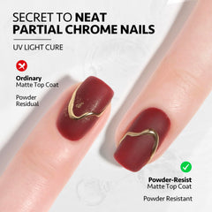 Thin layer application to create velvet matte finish on chrome powder nails with GAOY
