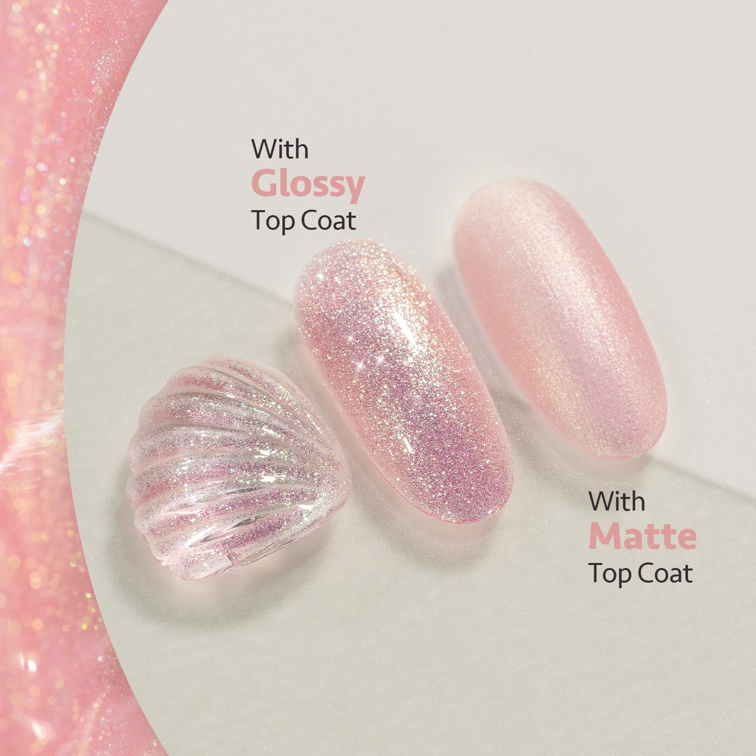 GAOY Milky Peach jelly-glitter swatch on nails for home manicure