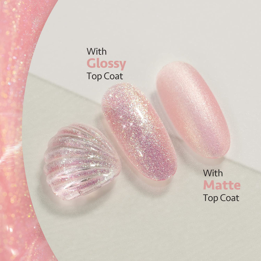 GAOY Milky Peach jelly-glitter swatch on nails for home manicure