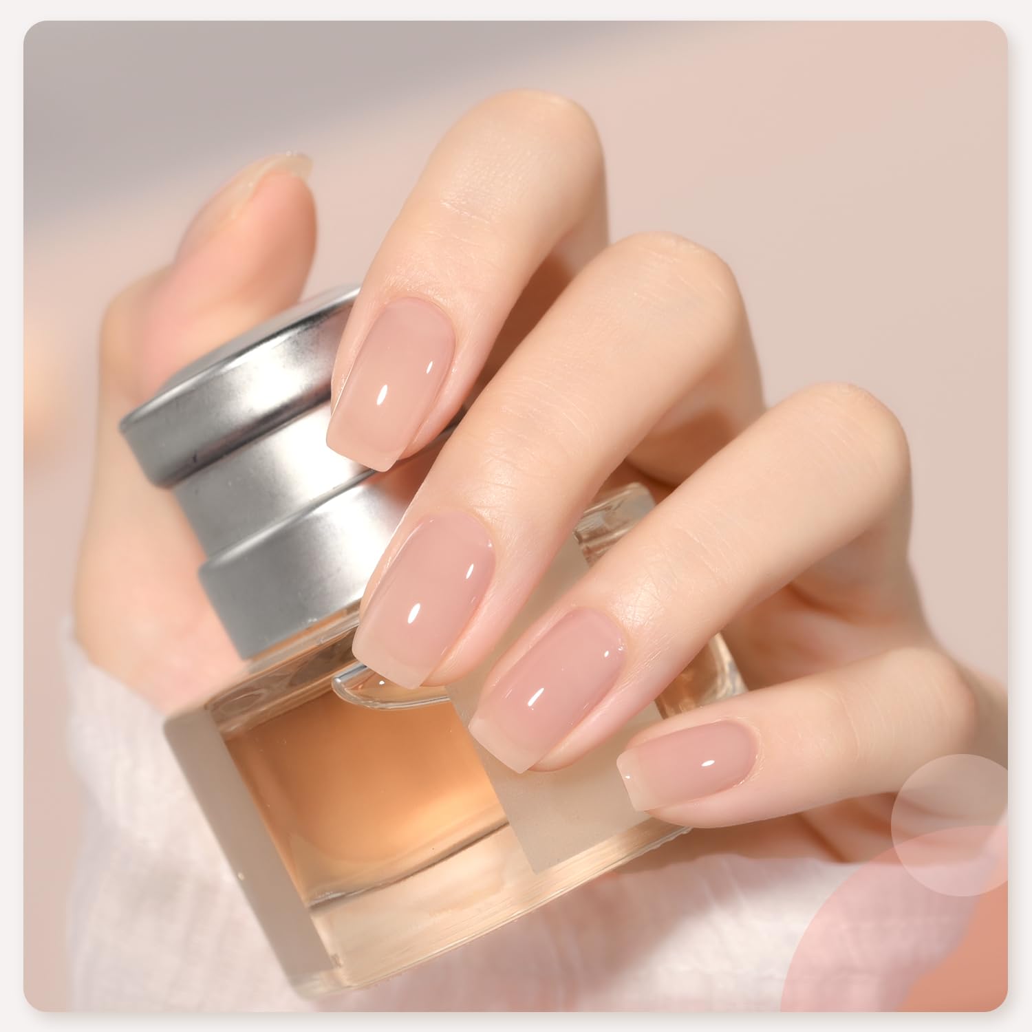 GAOY Milky Pink Jelly Nude UV curing process illustration highlights quick 60-second dry.
