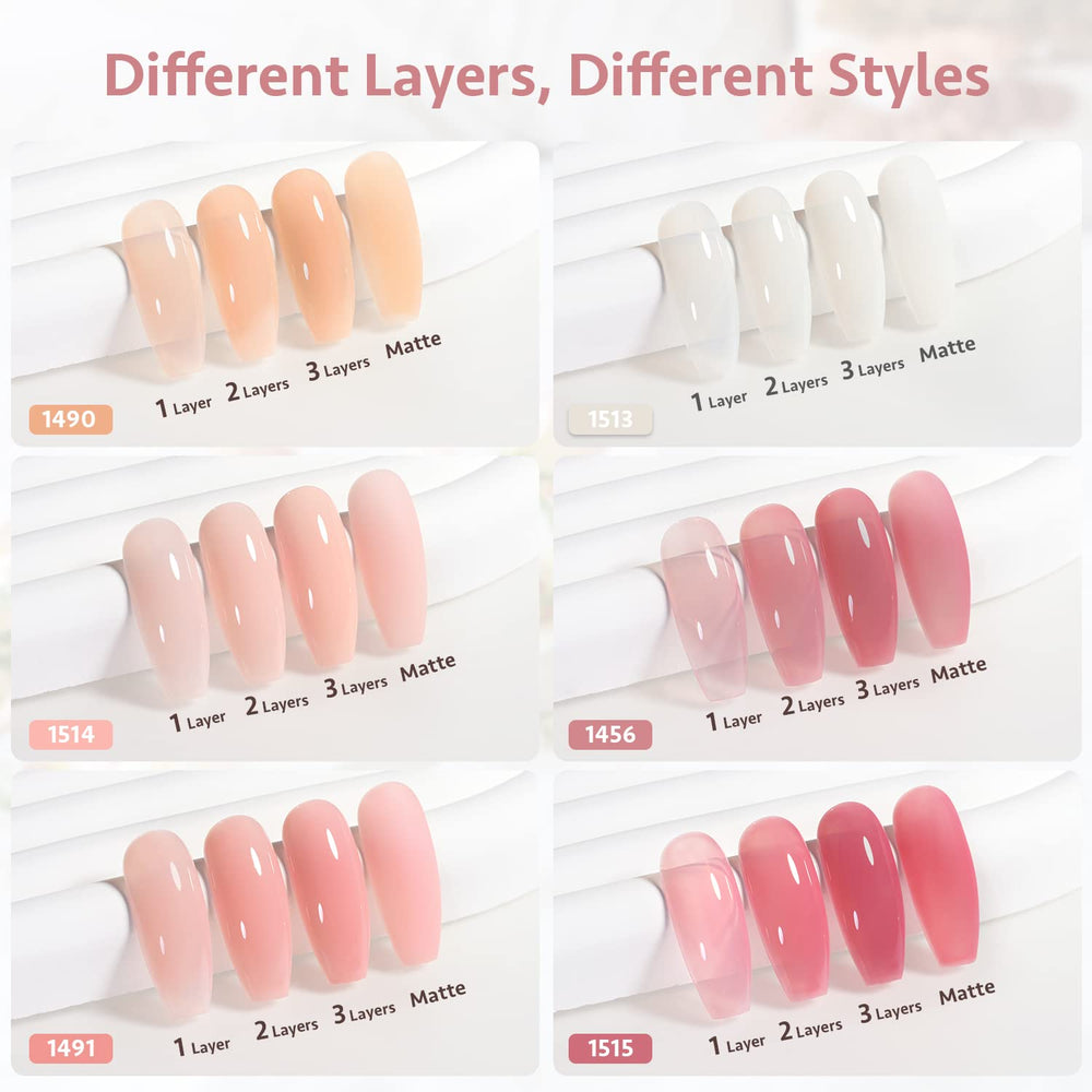 GAOY Milky White Jelly Nude swatch set displays sheer pink to orange tones.