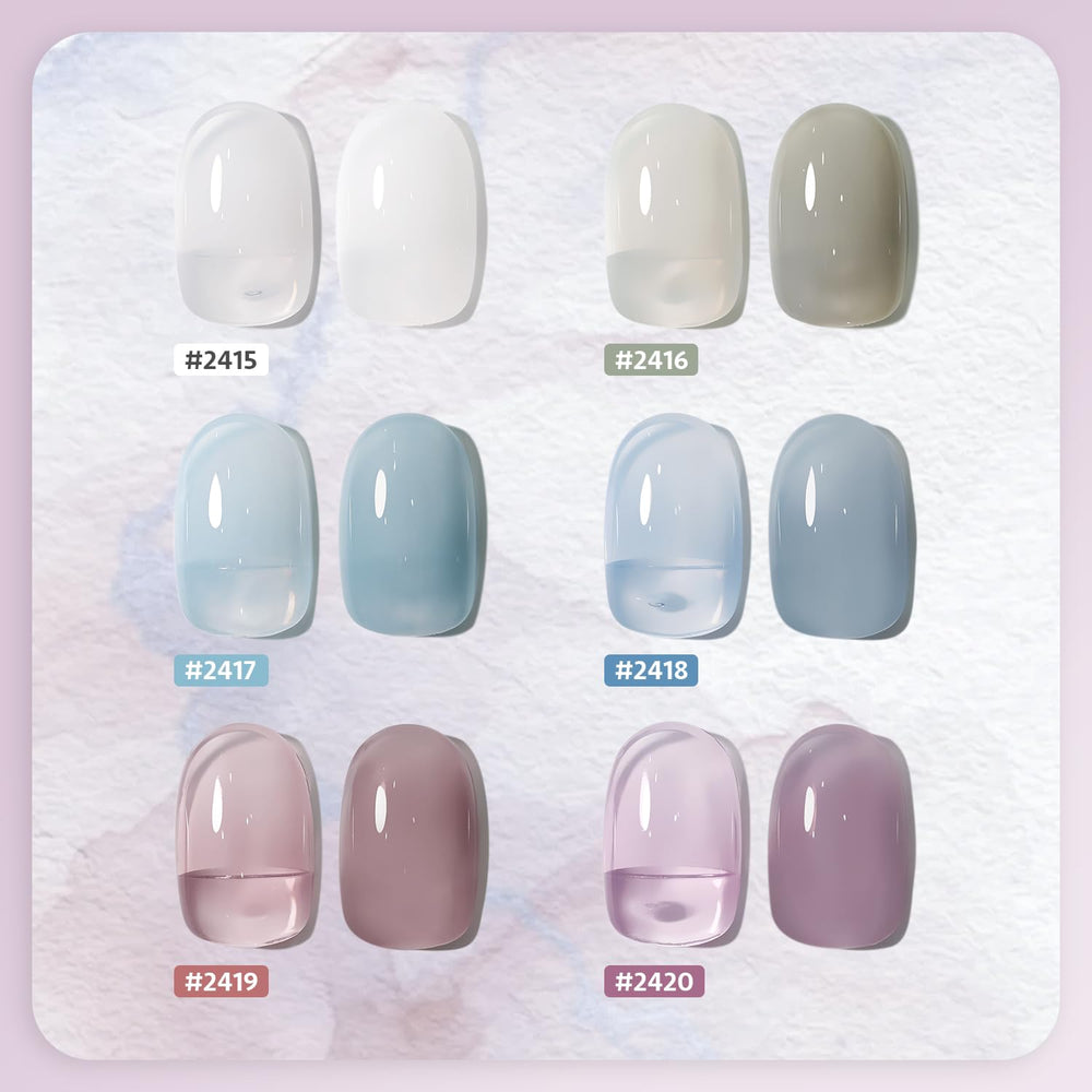 GAOY Mizzle blue-gray jelly gel polish swatch with subtle finish for nails