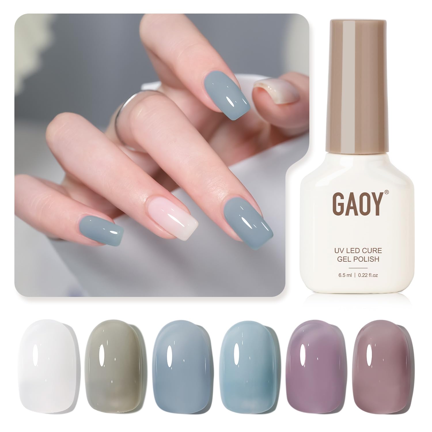 GAOY Mizzle milky white gel polish swatch with creamy translucence for nails