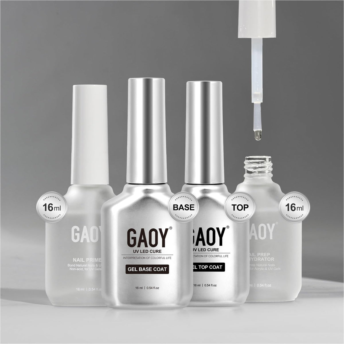 GAOY nail dehydrator primer bottle removes surface oils for better adhesion.
