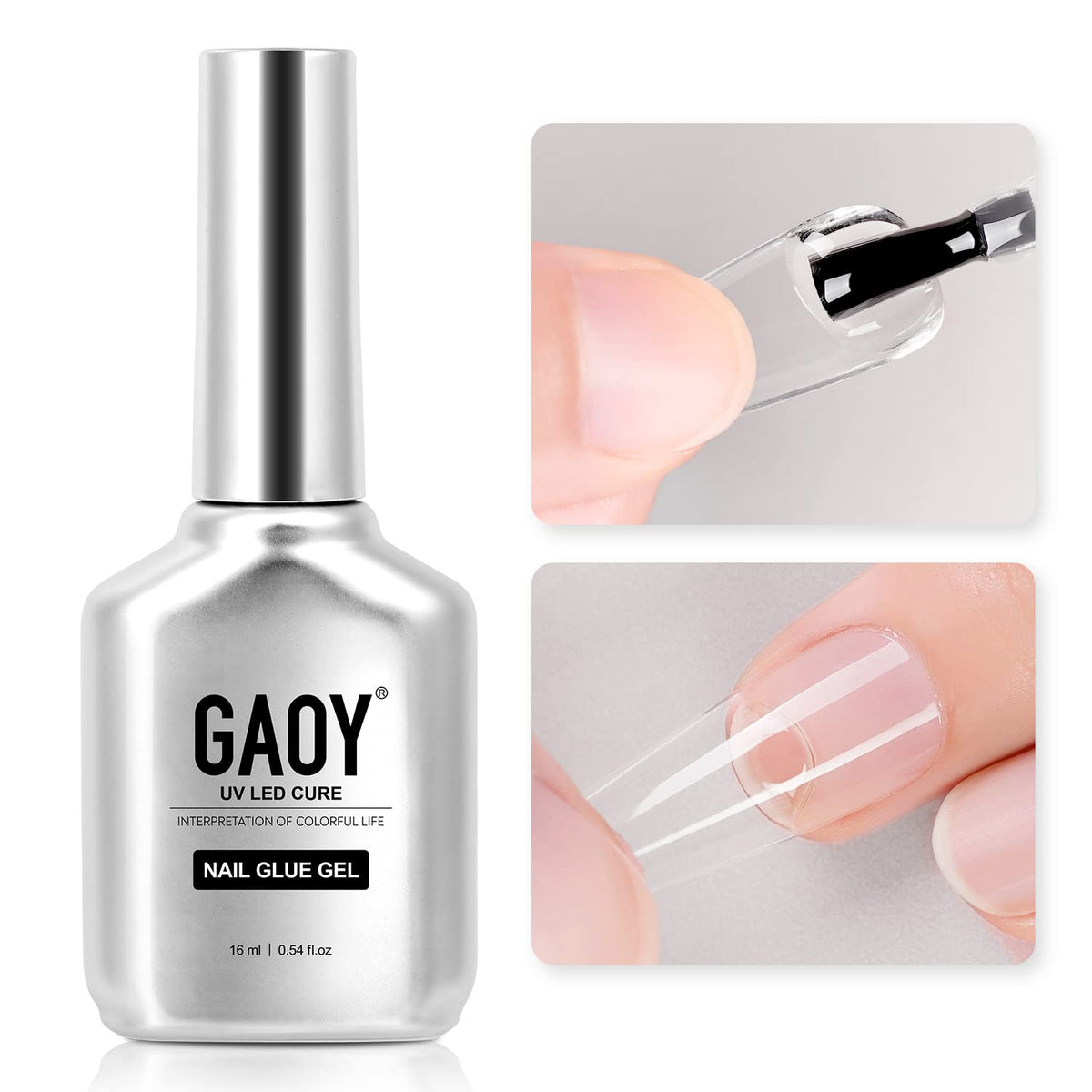 GAOY Nail Glue Gel application close-up for a strong 2-in-1 bond at home.