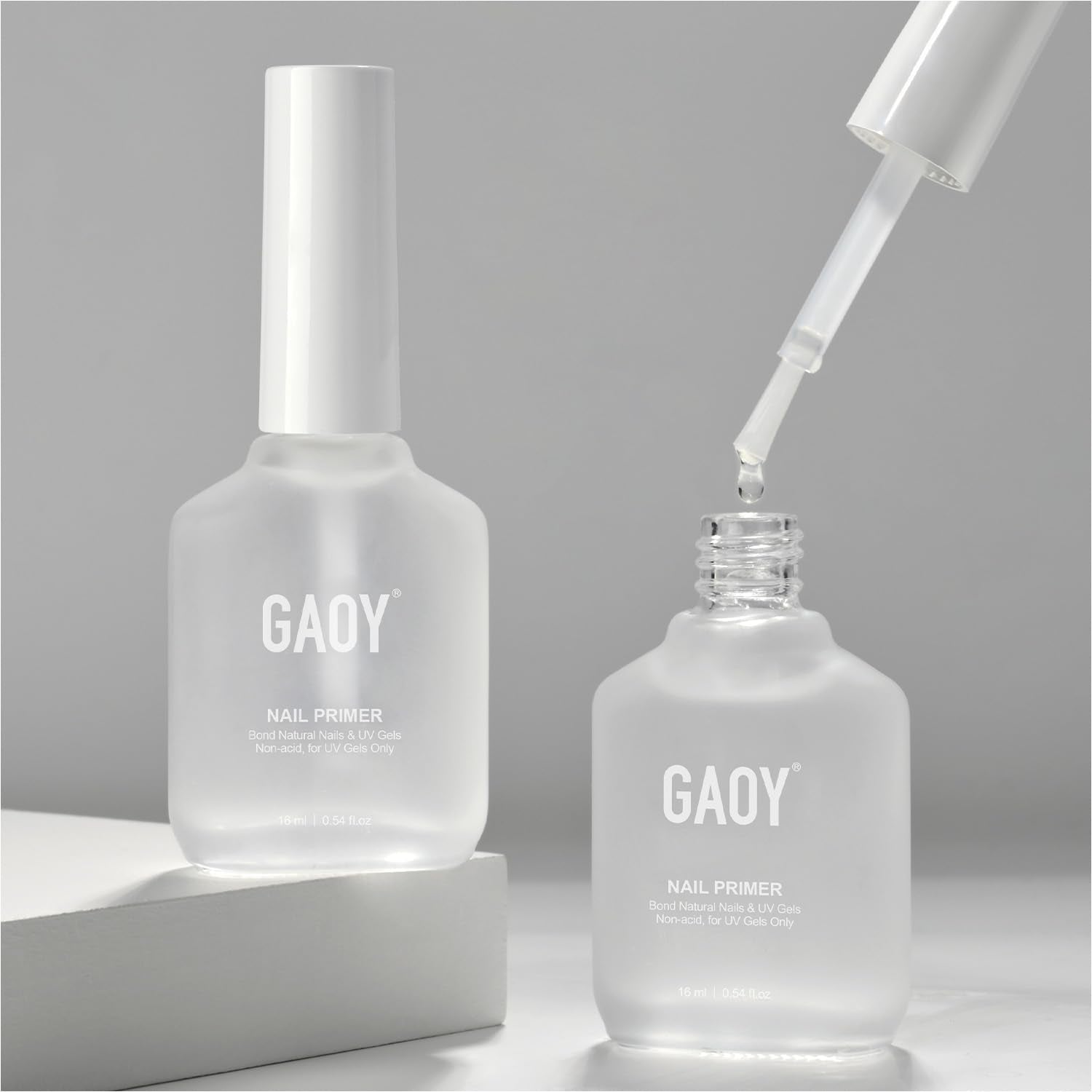GAOY Nail Primer two-bottle set for at-home gel and acrylic prep.
