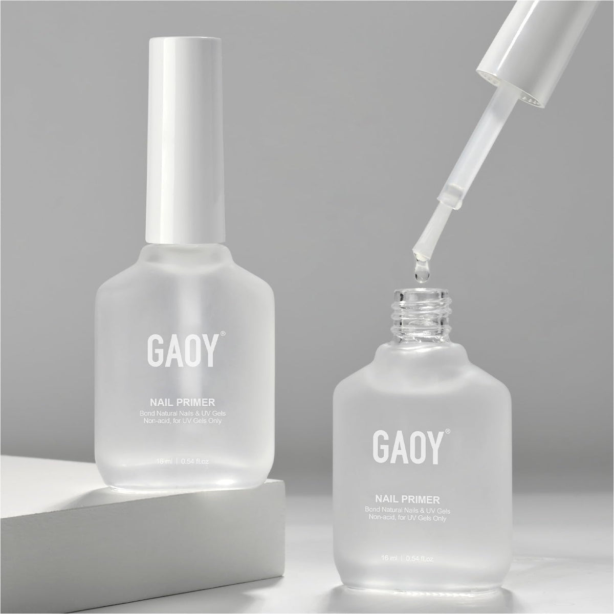 GAOY Nail Primer two-bottle set for at-home gel and acrylic prep.