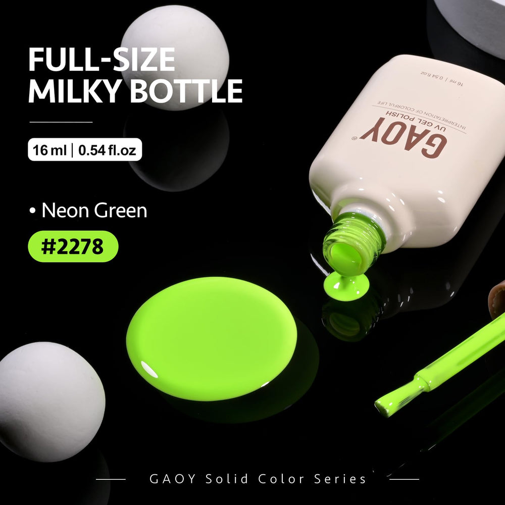 GAOY Neon Green Gel Nail Polish finished manicure; glossy durable look at home
