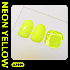 GAOY Neon Yellow gel polish brush strokes create smooth color on nails.