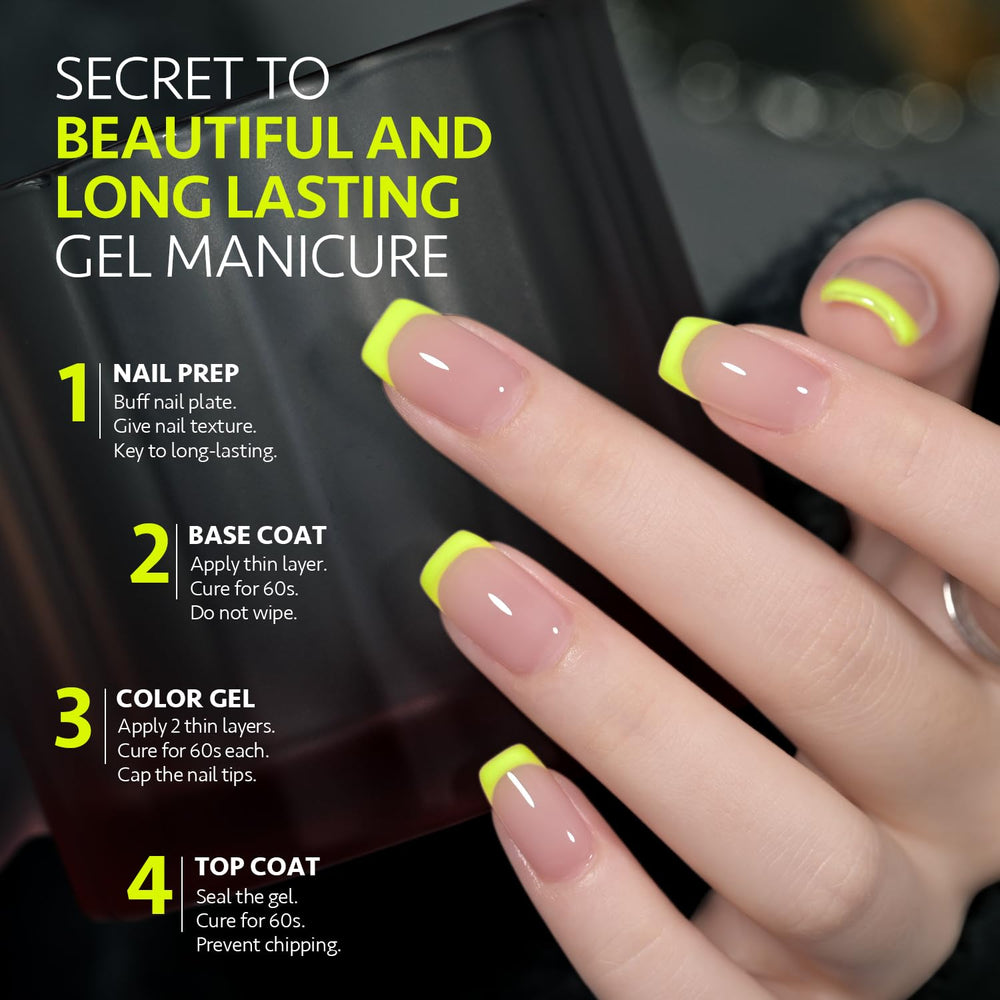 GAOY Neon Yellow gel polish curing under UV lamp for quick dries.