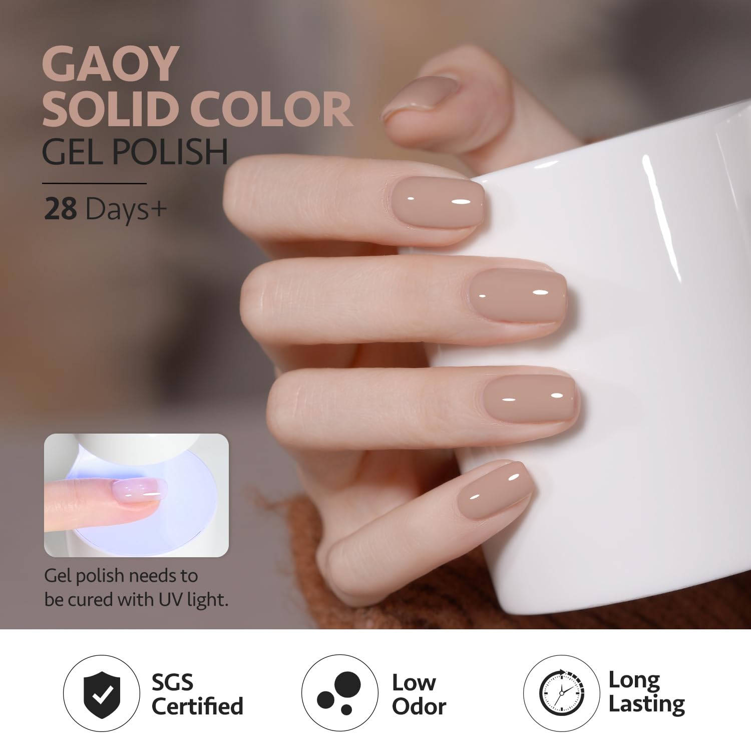 GAOY Nude Brown Fall gel polish Taupe swatch for chic, muted nails