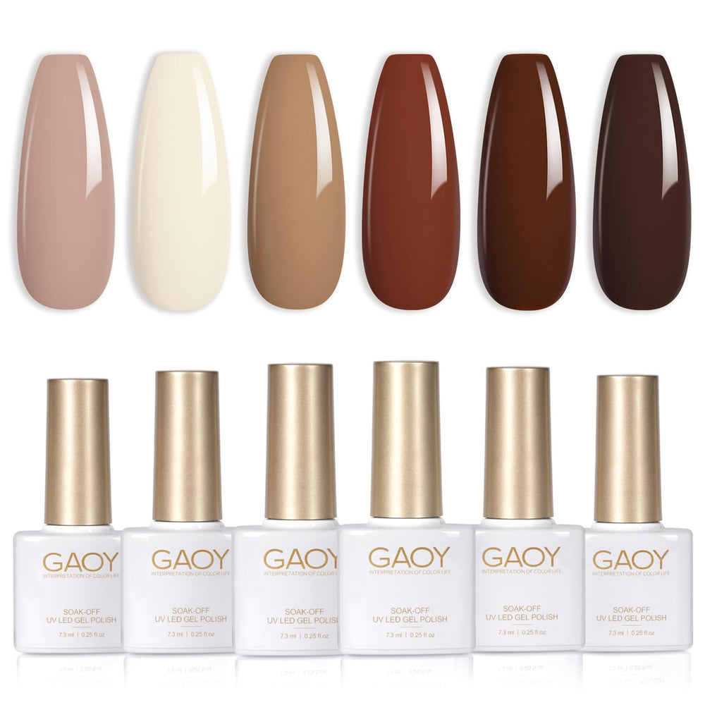 GAOY Nude Brown Fall gel polish White swatch for a glossy home manicure
