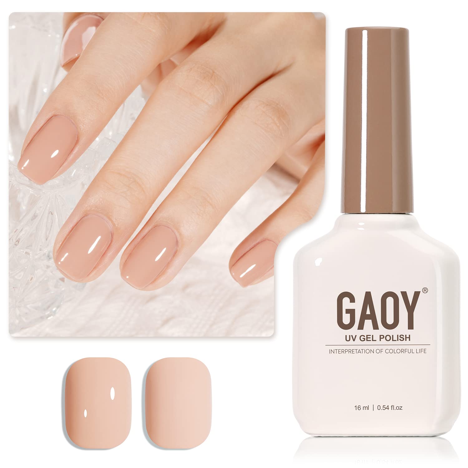 GAOY Nude Gel Polish 1507 bottle shows milky peach shade for easy home manicure.