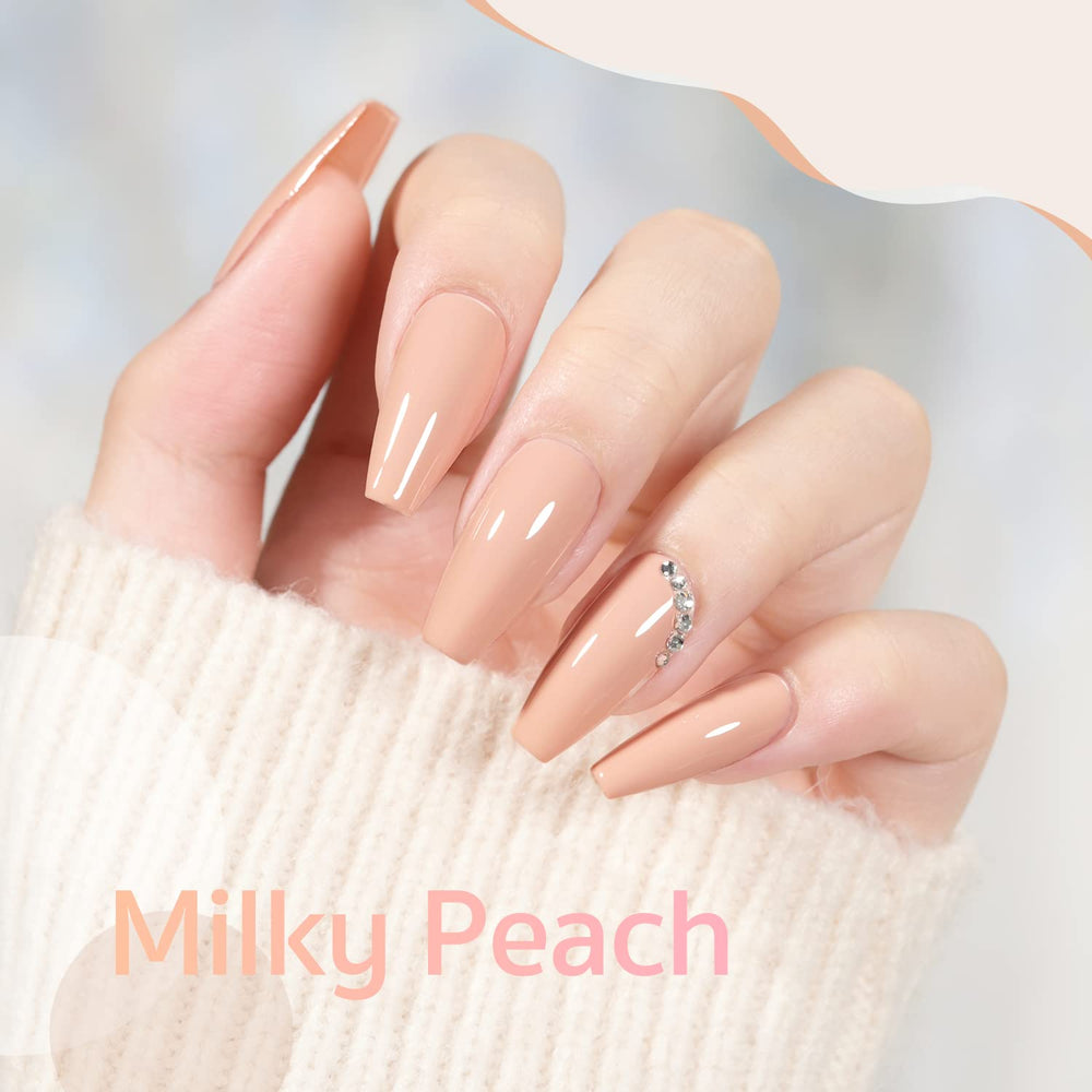 GAOY Nude Gel on nail tip reveals creamy peach tone.