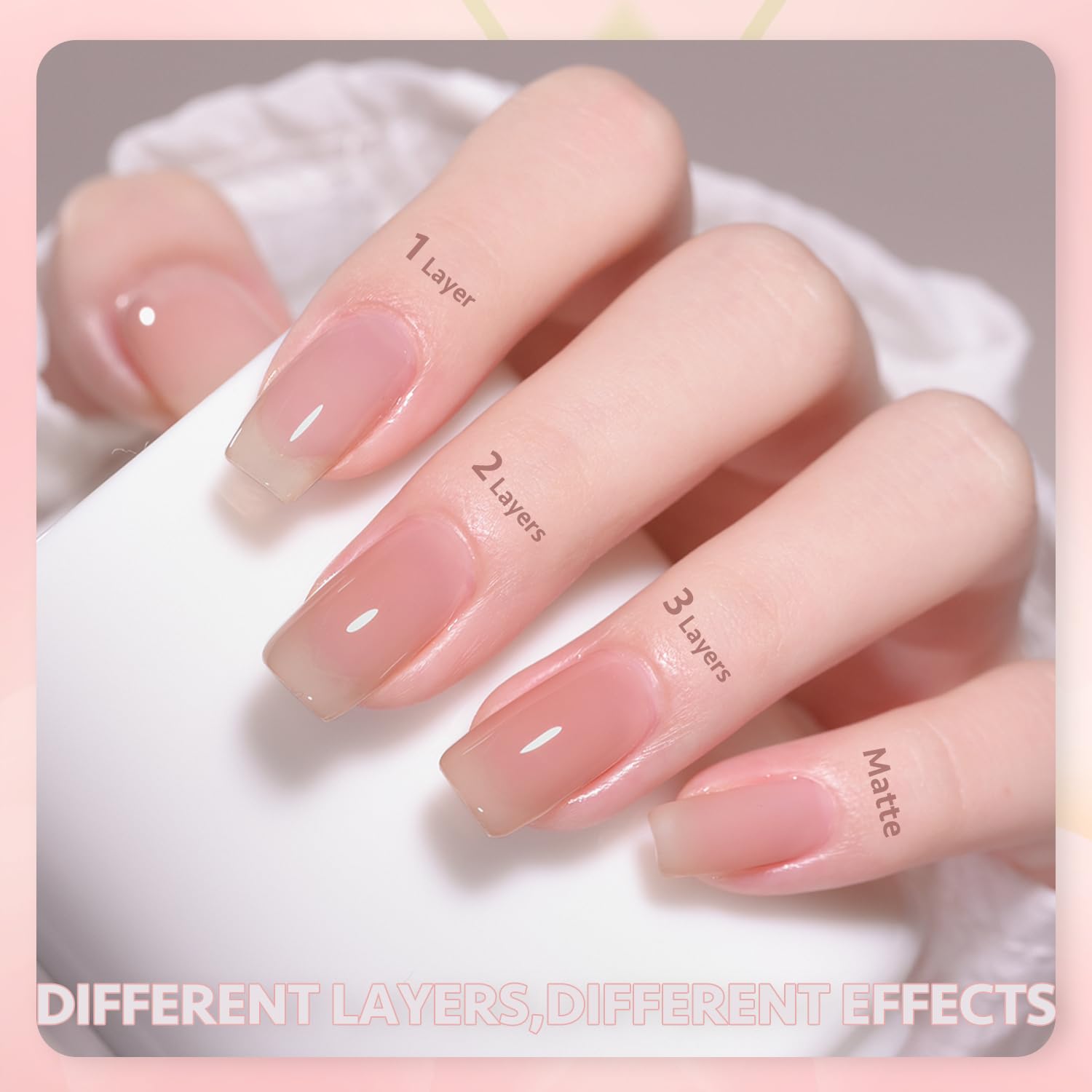 GAOY Nude Jelly Gel Nail Polish Set wear test suggests long-lasting look