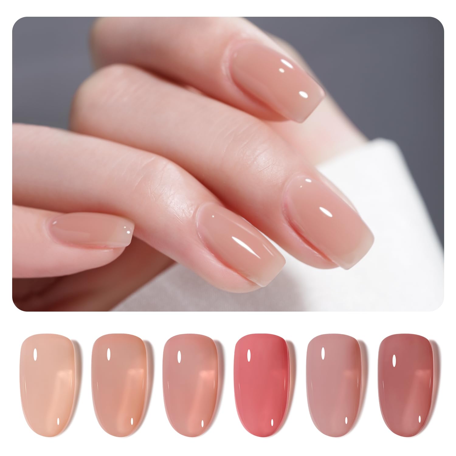 GAOY Nude Jelly Gel Nail Polish Set milky pink swatches show soft translucency
