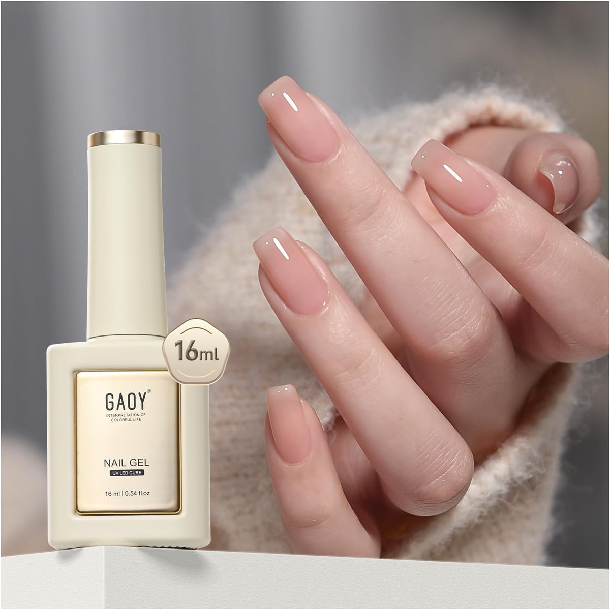 GAOY Nude Jelly polish bottle front showing natural pink shade for at-home nails