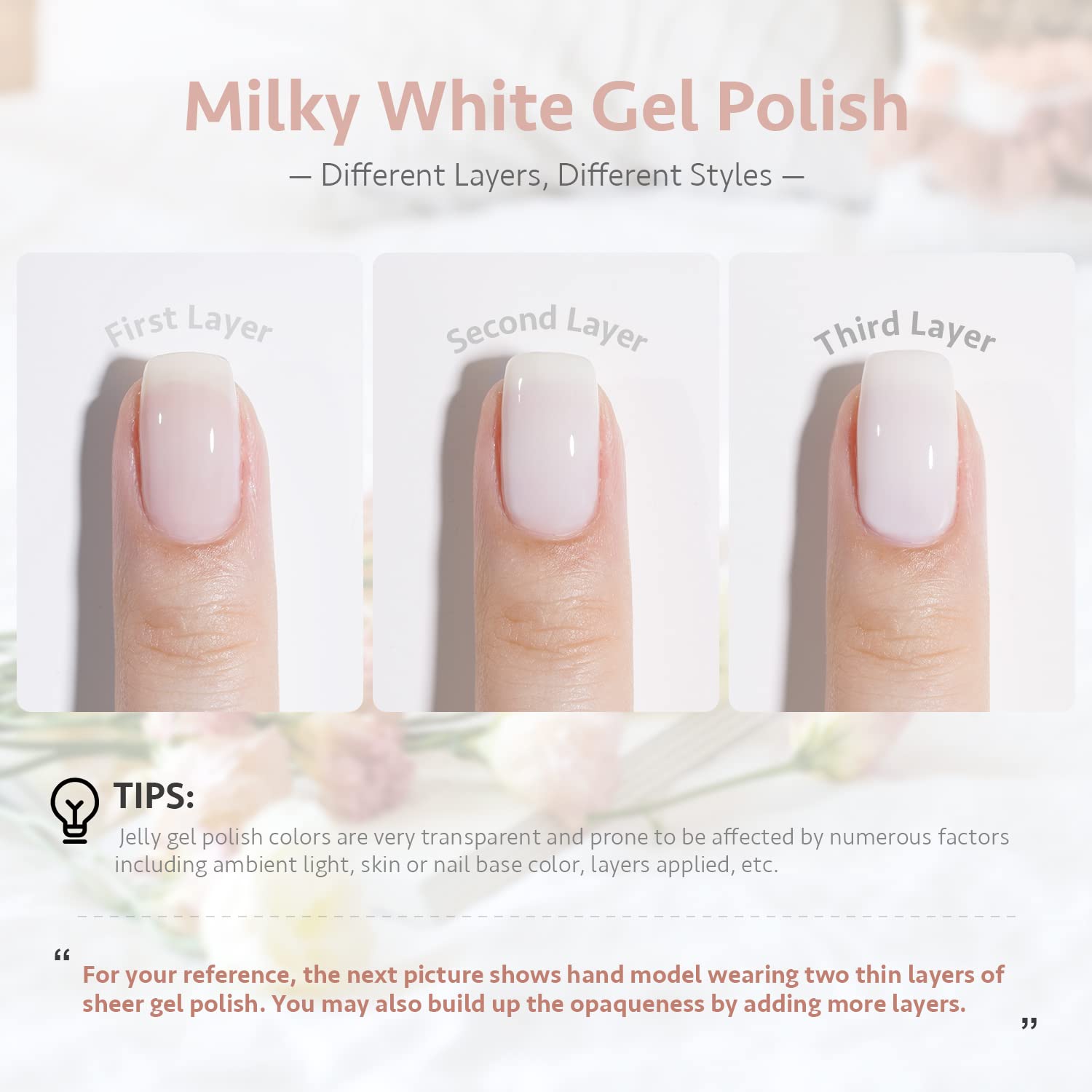 GAOY nude gel swatch showing buildable color for DIY nails.