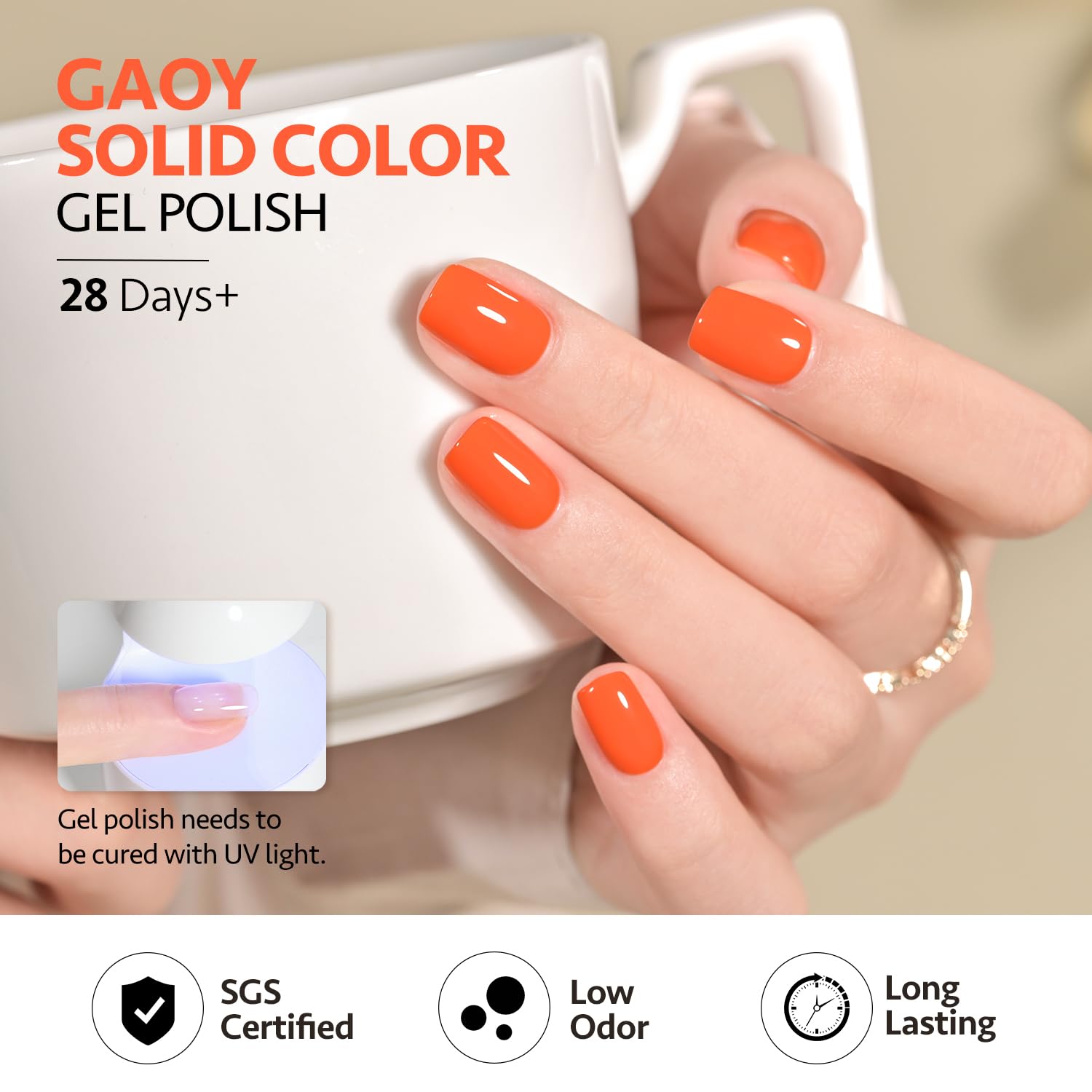 GAOY orange gel nail polish top coat shine finish.