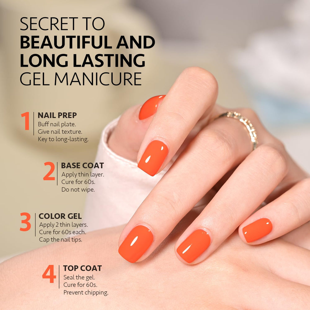 GAOY orange gel nail polish UV curing in 60 seconds.