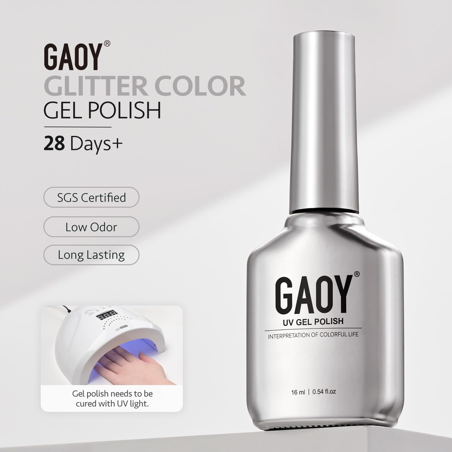 GAOY packaging shows 16ml bottle and safe ingredients for home use.