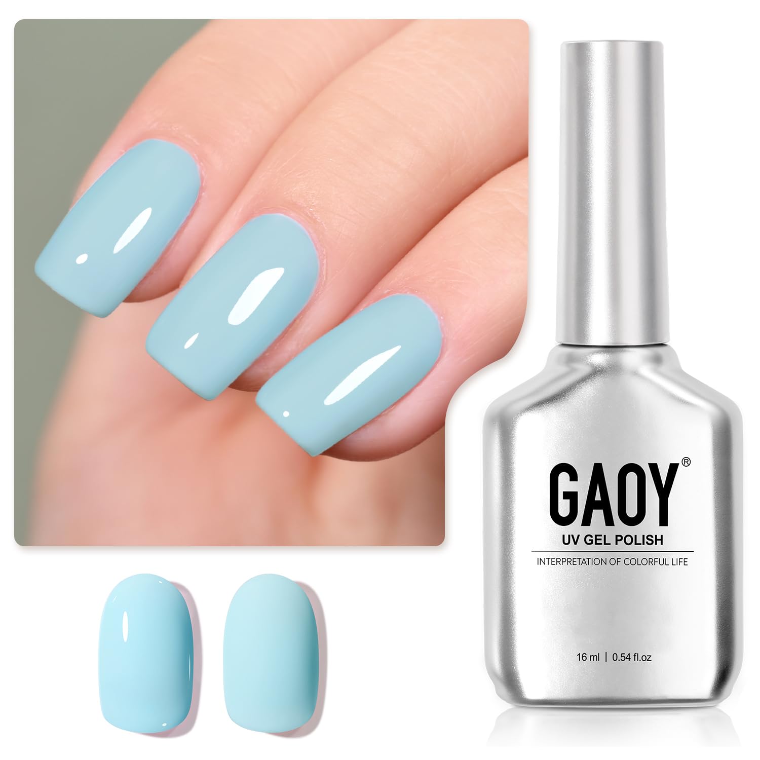 GAOY Pastel Gel Nail Polish blue bottle close-up for home manicure.