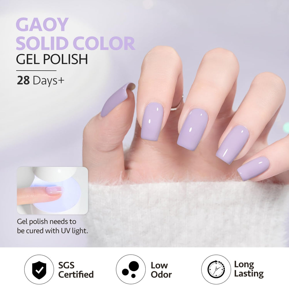GAOY pastel purple gel nail polish texture prep for better adhesion.