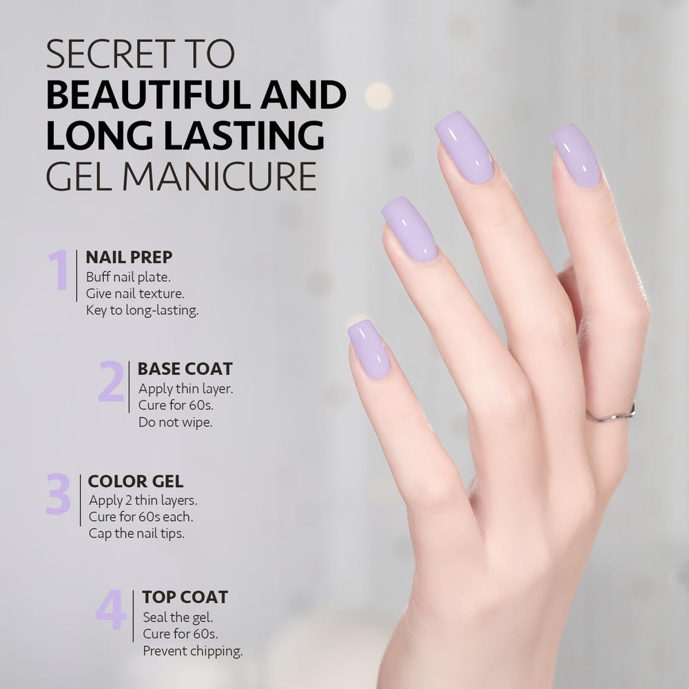 GAOY pastel purple gel nail polish under UV lamp for quick drying.
