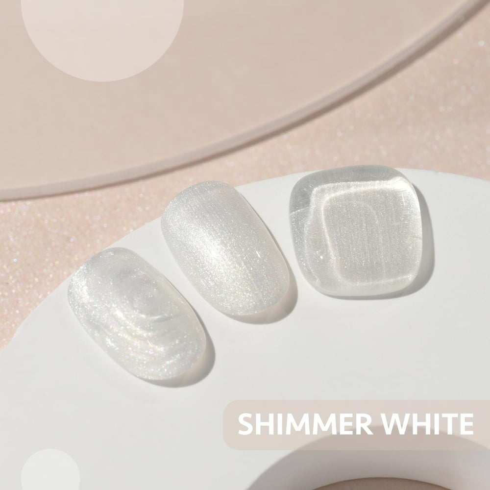 GAOY Mermaid White shimmer gel on nails for a luminous, salon-like manicure at home.
