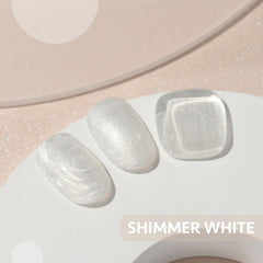 GAOY Mermaid White shimmer gel on nails for a luminous, salon-like manicure at home.