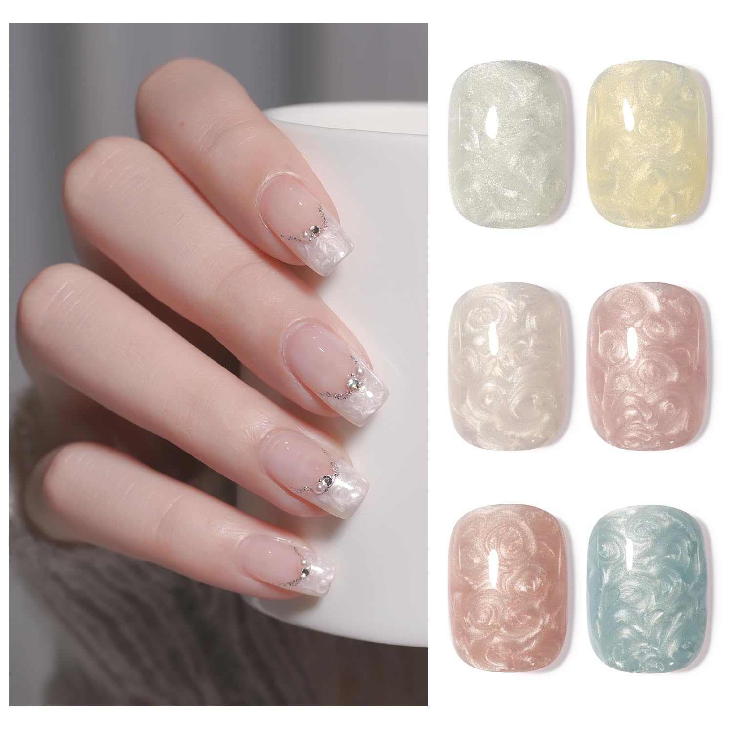 GAOY Pearl Gel Polish Set swatches showing shimmering pearl tones for planning your look