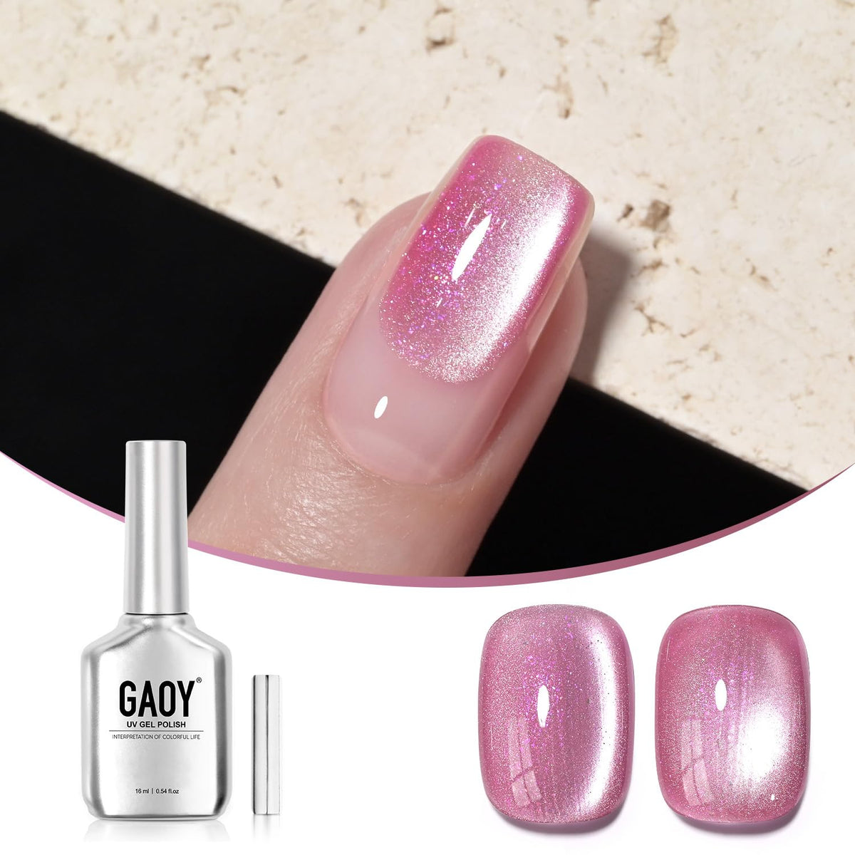 GAOY Pink Cat Eye Gel Nail Polish with glitter Pink Stardust for chic nails