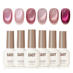 GAOY Pink Cat Eye Nail Polish Set with magnet for chic date-night nails.