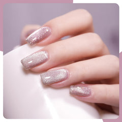 GAOY Pink Fireworks gel shows reflective holographic glitter finish on nails