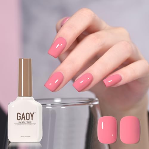 GAOY Pink Gel Nail Polish bottle with long-lasting color for at-home manicures.