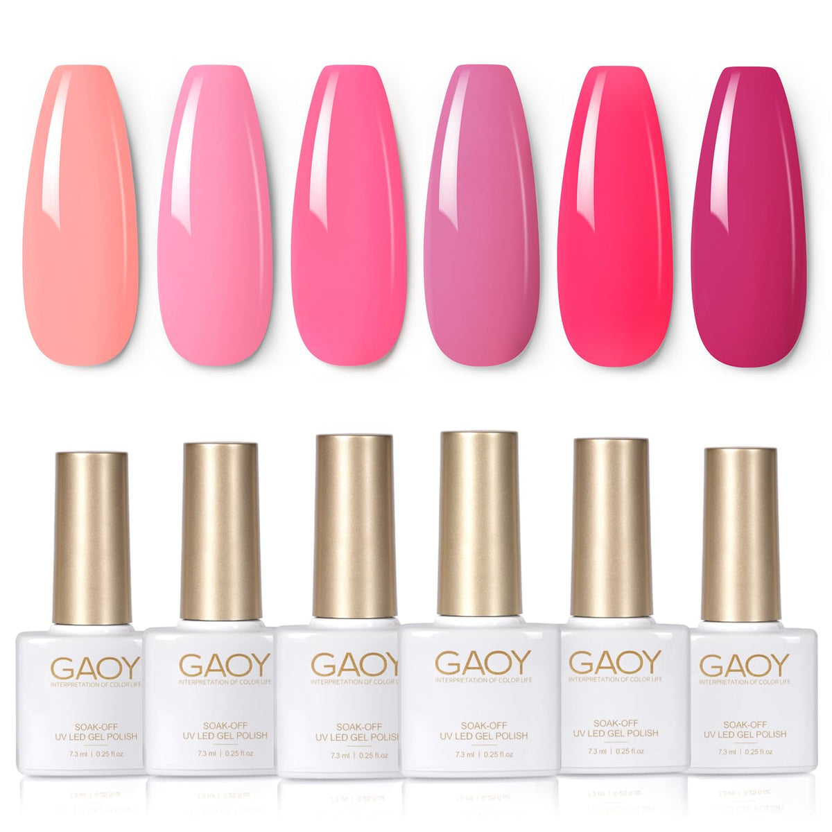 GAOY pink gel nail polish set six colors front view for easy home manicures.