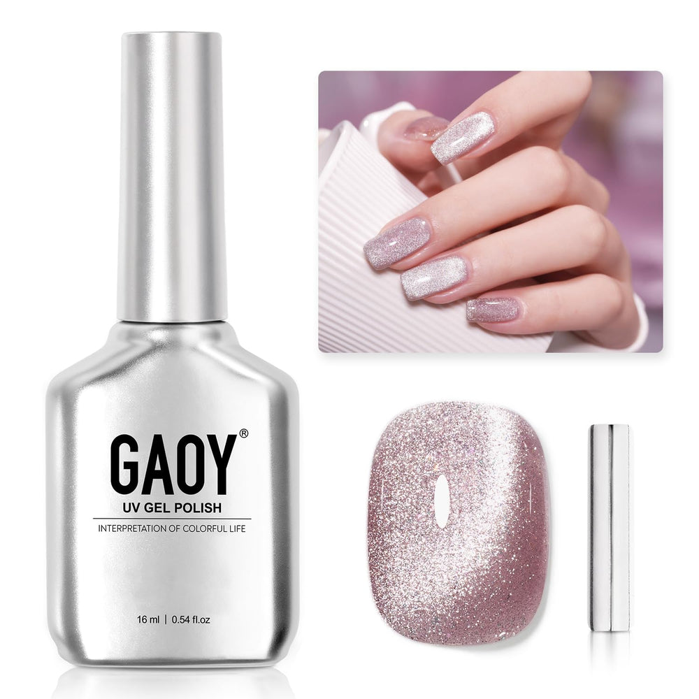 GAOY Pink Glassy Cat Eye gel bottle showcases iridescent shimmer for DIY nails