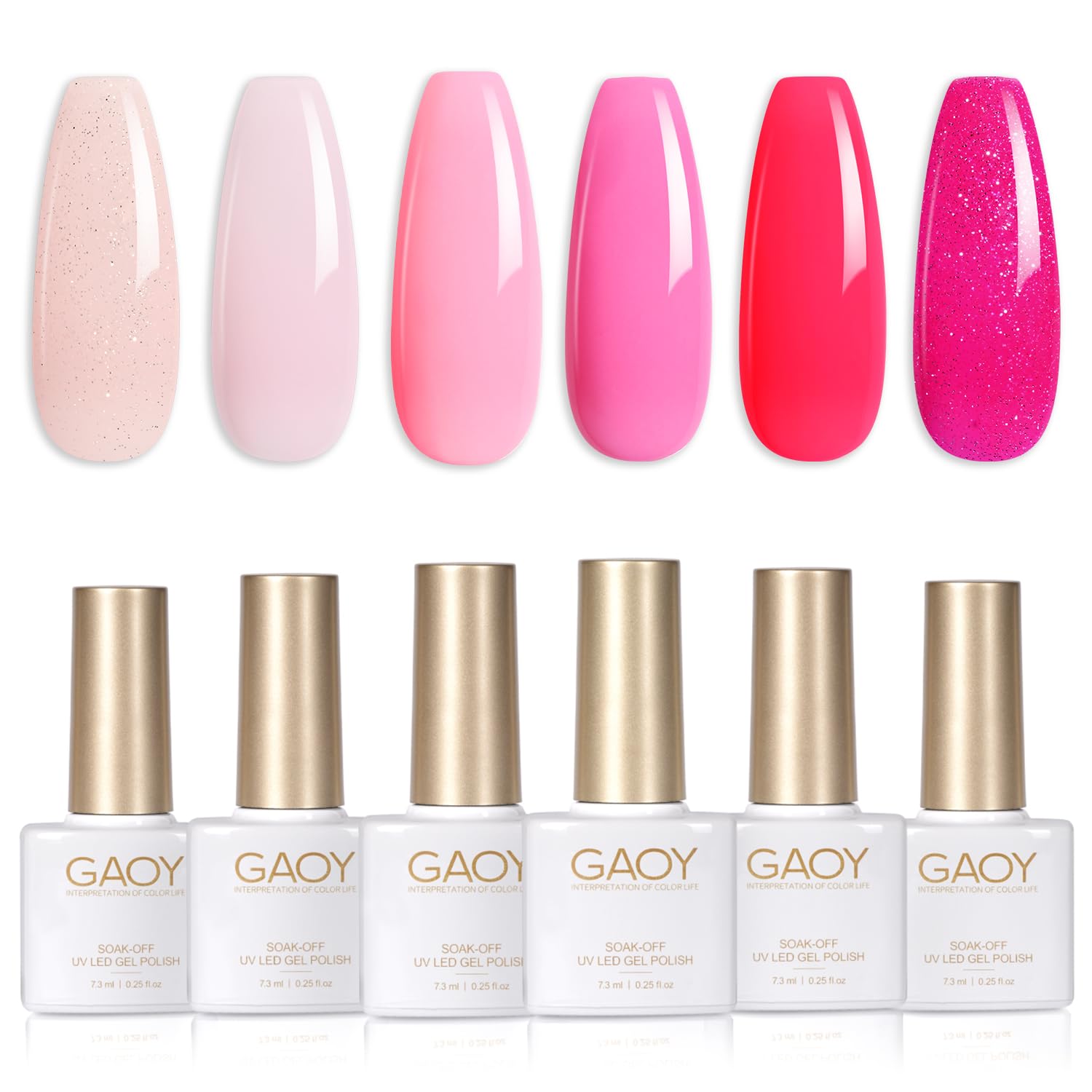 GAOY Pink Glitter Gel Nail Polish Set color swatches for at-home manicure