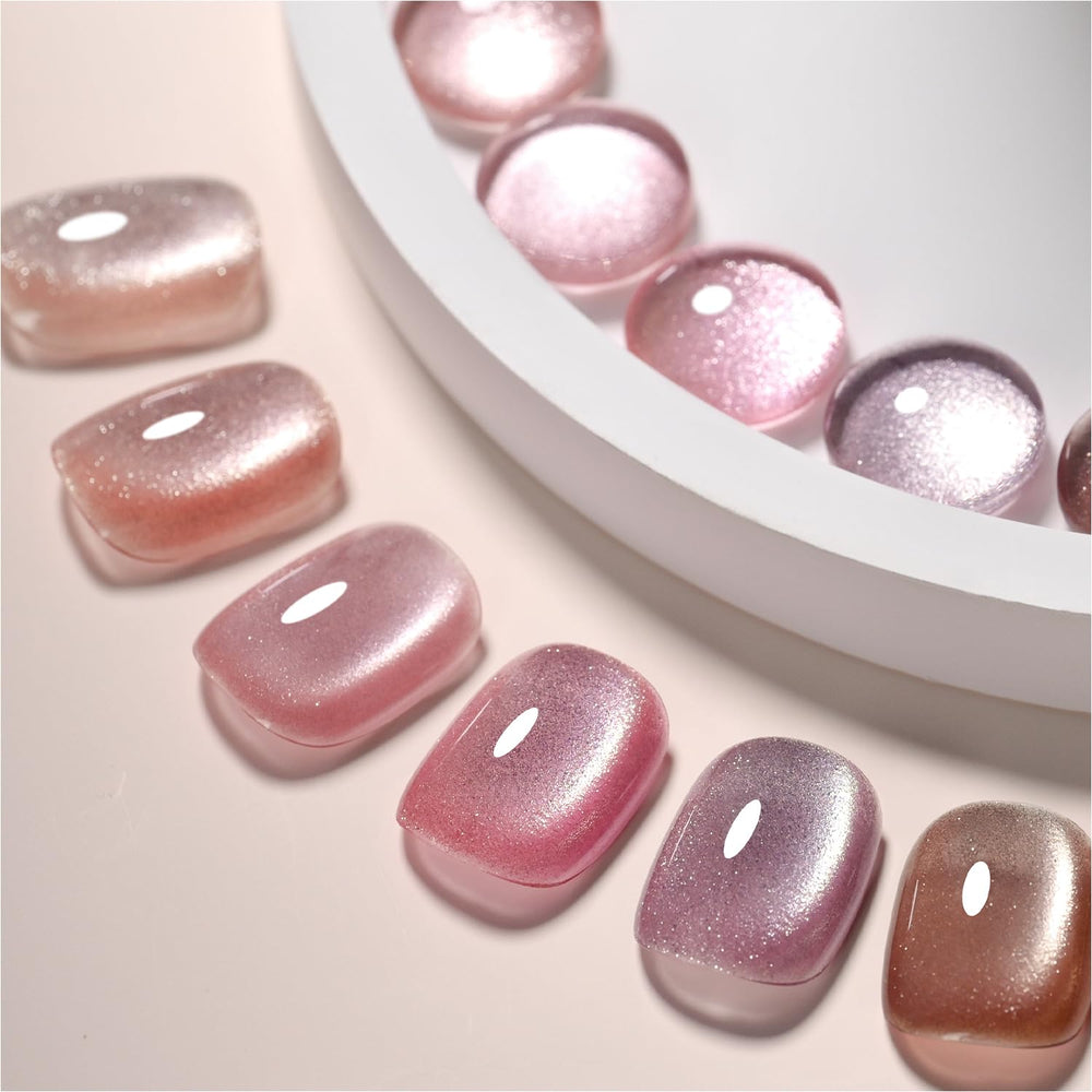 GAOY Pink Ocean Cat Eye gel polish set with shimmering holo finish for salon-quality nails
