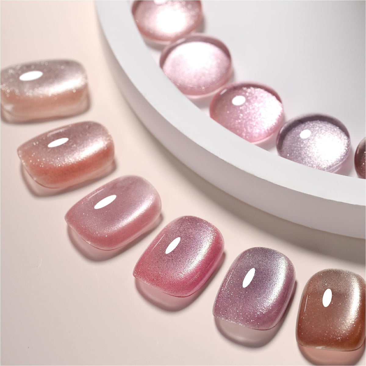 GAOY Pink Ocean Cat Eye gel polish set with shimmering holo finish for salon-quality nails