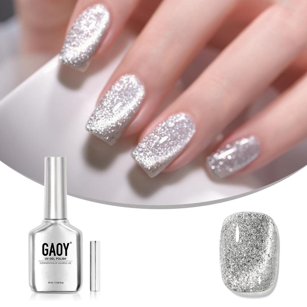GAOY Platinum Cat Eye Gel Nail Polish magnet creates shimmering star shower effect.
