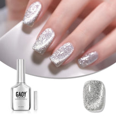 GAOY Platinum Cat Eye Gel Nail Polish magnet creates shimmering star shower effect.