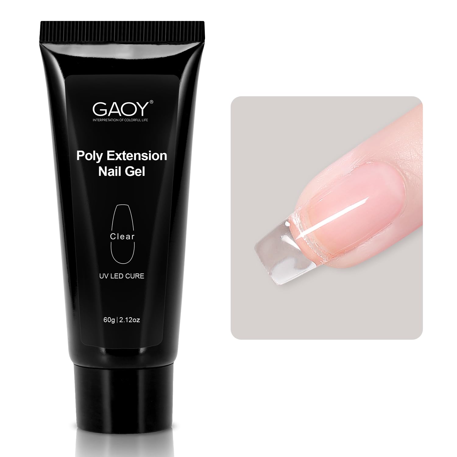 GAOY Poly Gel 60g packaging shown for long-lasting nail extensions at home.