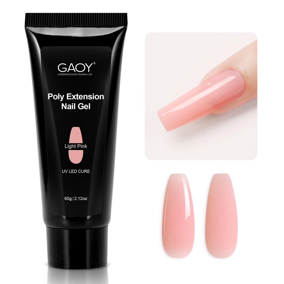 GAOY Poly Gel 60g light pink extension application for natural-looking nails.